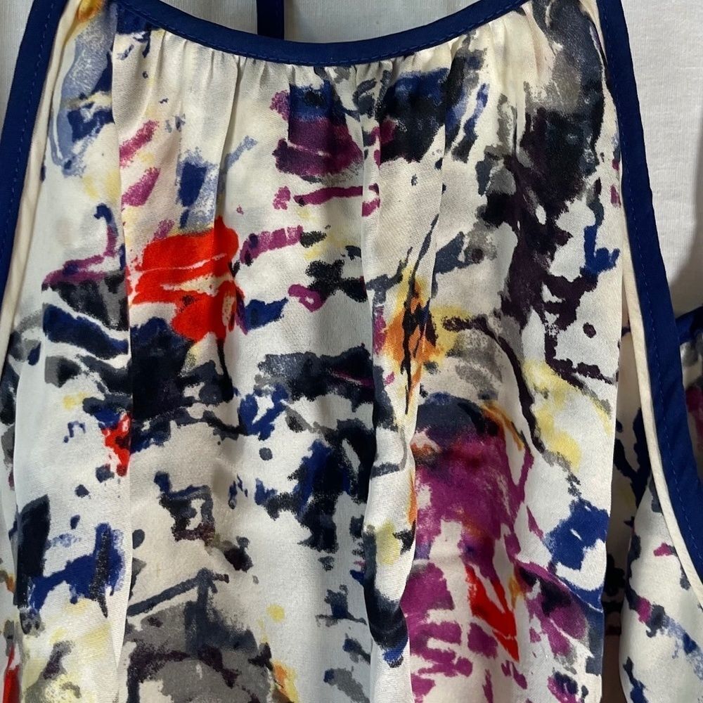 Parker White Watercolor Print Silk Halter Style Tank Top Sz XS
